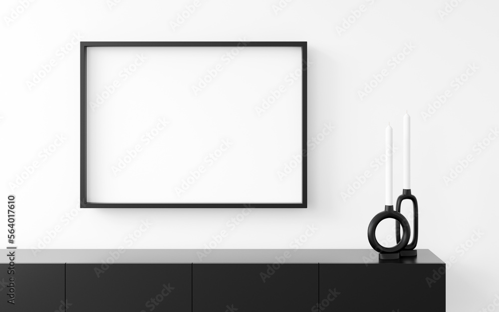 ภาพประกอบสต็อก Horizontal empty photo frame on the wall. Mock up frame close up in home interior