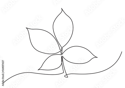 continuous line drawing vector illustration with FULLY EDITABLE STROKE of tree leaf 2