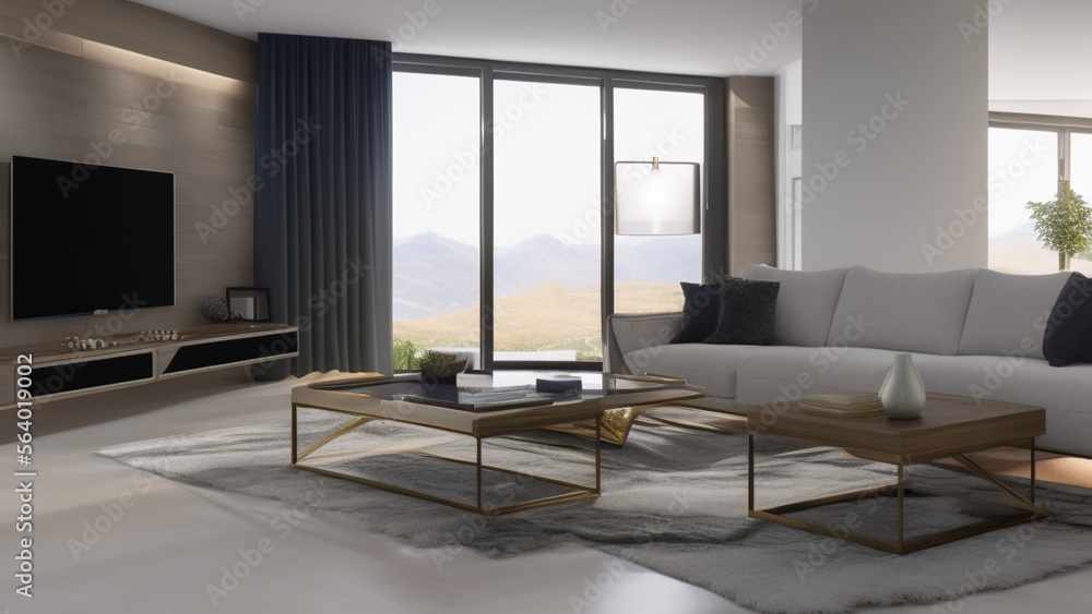 modern living room with view, postmodern, luxurious, Generative AI modern living room with view, postmodern, luxurious, Generative AI