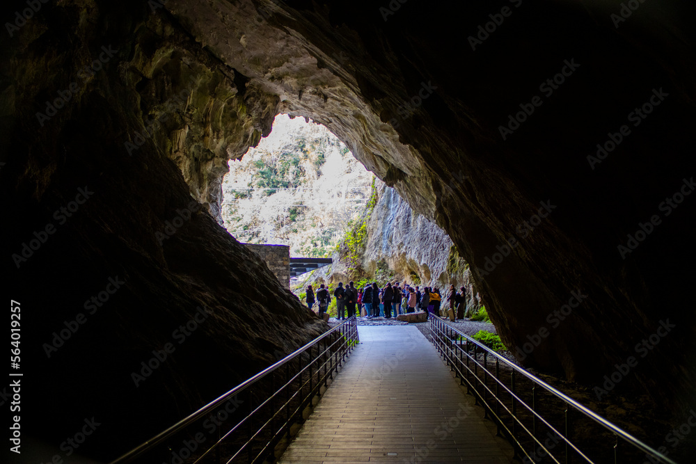 Cave entrance. tourist cave trip