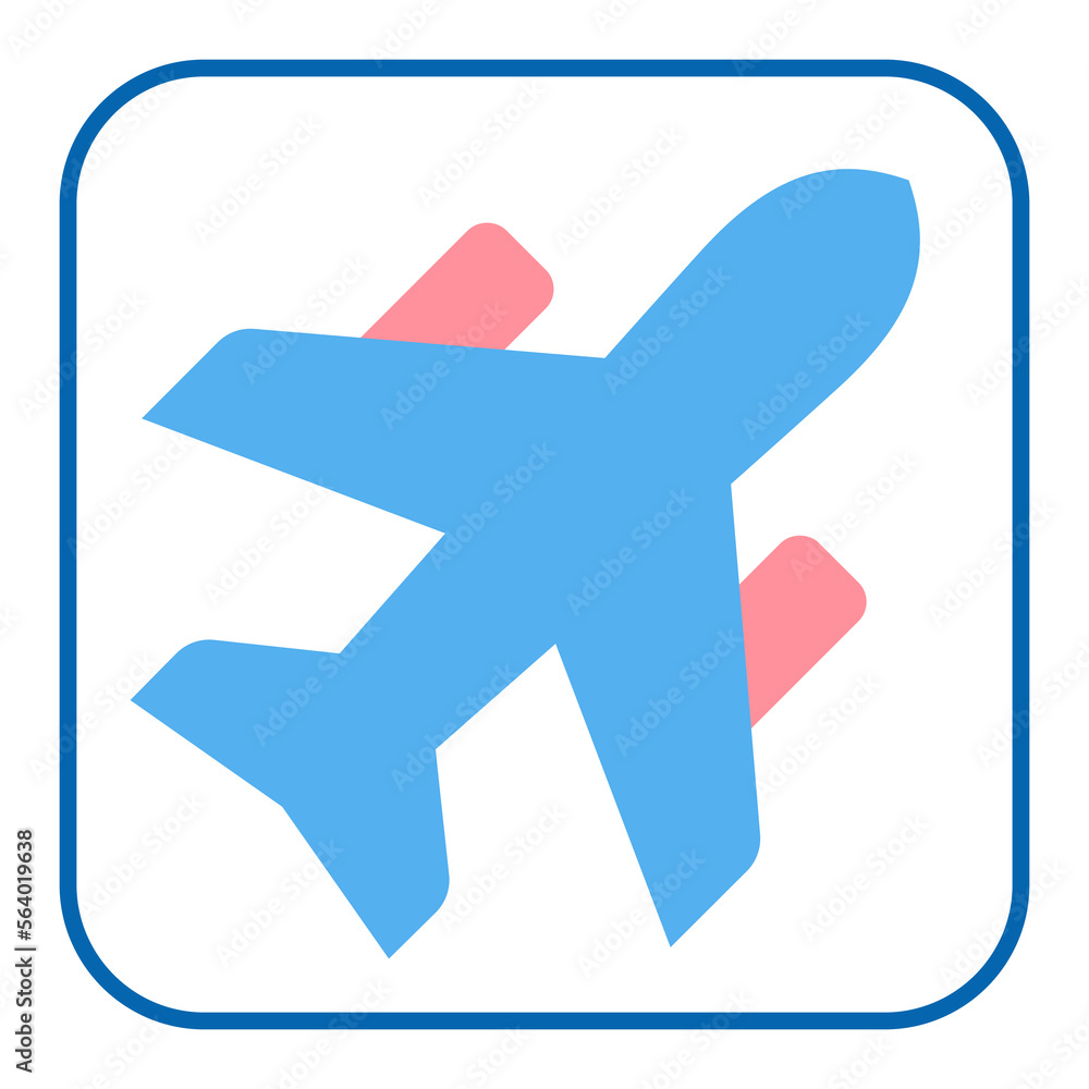 Jet passenger aircraft with two engines for flights to resorts - icon, illustration on white background, flat color style Jet passenger aircraft with two engines for flights to resorts - icon, illustration on white background, flat color style