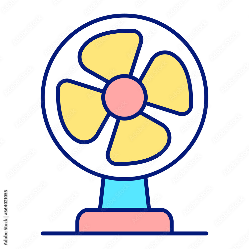 Four-bladed desktop fan for blowing, from the heat - icon, illustration on white background, color style