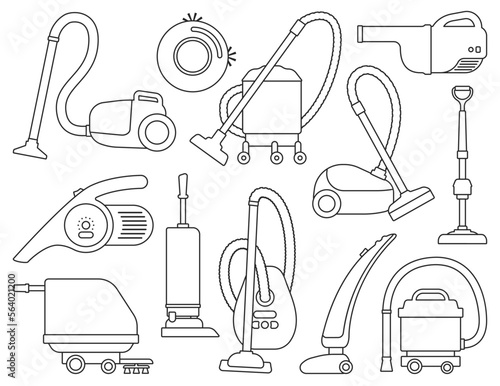 Vacuum cleaner vector outline icon set . Collection vector illustration device vac on white background. Isolated outline icon set vacuum cleaner for web design.