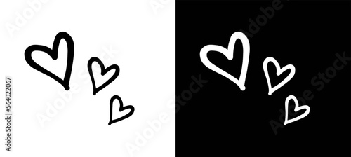 Doodle marker hearts set. Sketch pen or pencil handdrawn black and white valentines love icons. (Full Vector)