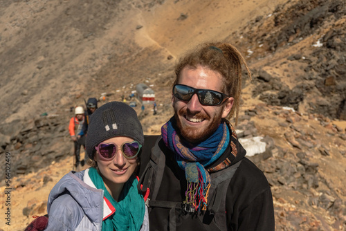 Couple - active hikers hiking in iztaccihuatl