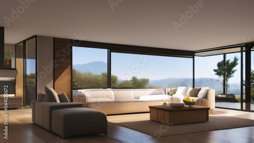 modern living room with view, postmodern, luxurious, Generative AI © Francisco