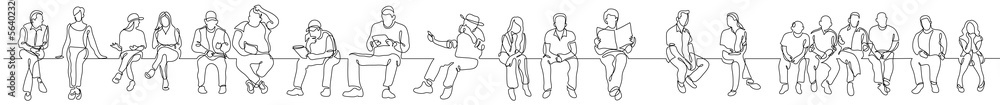 continuous line drawing vector illustration with FULLY EDITABLE STROKE of group of various diverse people sitting thinking talking continuous line drawing vector illustration with FULLY EDITABLE STROKE of group of various diverse people sitting thinking talking