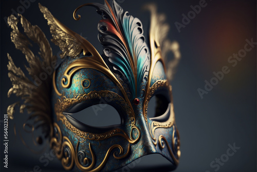 Golden Blue Ultra Realistic Carnival Mask, Costume Party. generative AI