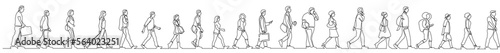 continuous line drawing vector illustration with FULLY EDITABLE STROKE of group of various diverse people walking on street