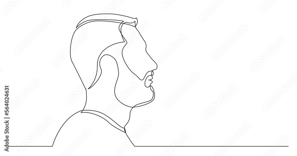 continuous line drawing vector illustration with FULLY EDITABLE STROKE of bearded man with mohawk hairstyle