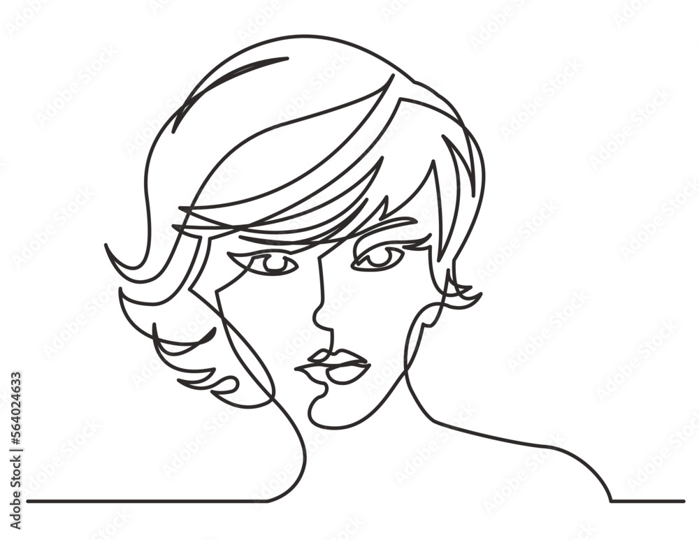 continuous line drawing vector illustration with FULLY EDITABLE STROKE of beautiful hairstyle woman continuous line drawing vector illustration with FULLY EDITABLE STROKE of beautiful hairstyle woman