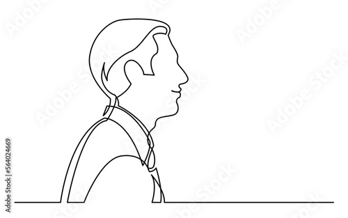 continuous line drawing vector illustration with FULLY EDITABLE STROKE of businessman smiling
