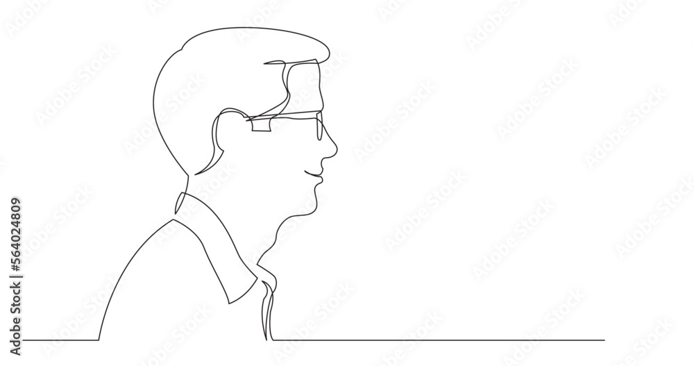 continuous line drawing vector illustration with FULLY EDITABLE STROKE of man in glasses smiling