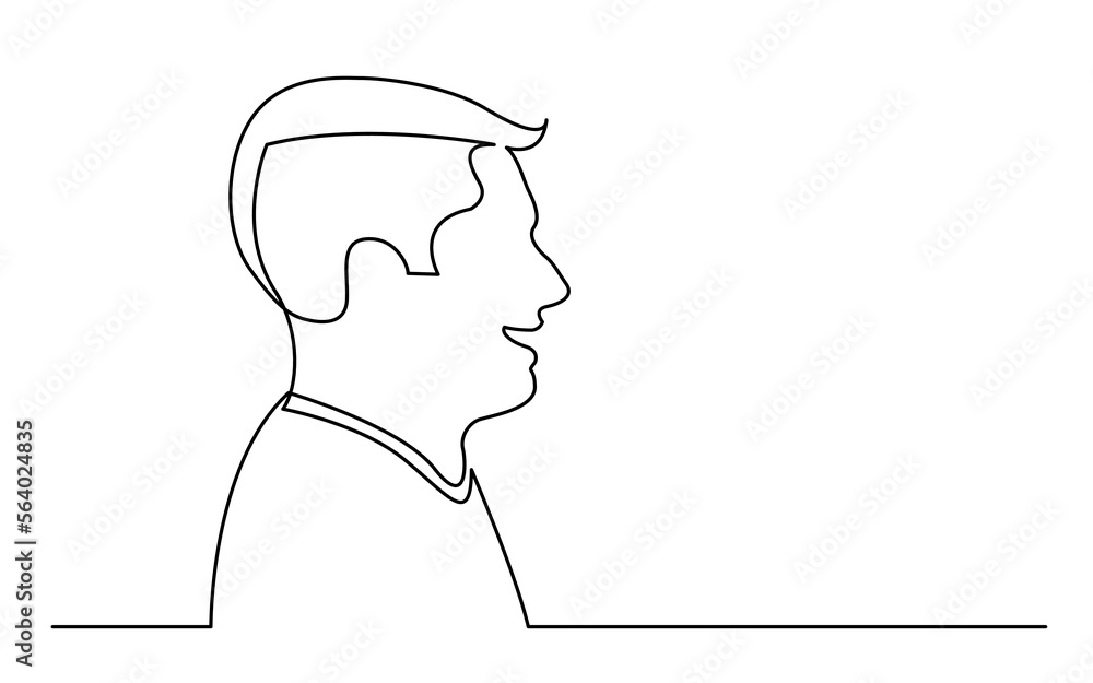 continuous line drawing vector illustration with FULLY EDITABLE STROKE of man with short hair