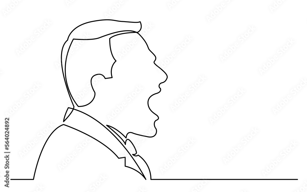 continuous line drawing vector illustration with FULLY EDITABLE STROKE of screaming businessman