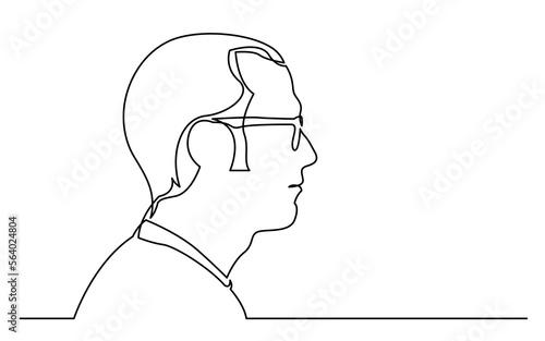 continuous line drawing vector illustration with FULLY EDITABLE STROKE of man in glasses
