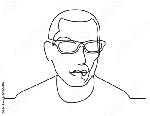 continuous line drawing vector illustration with FULLY EDITABLE STROKE of man in sunglasses