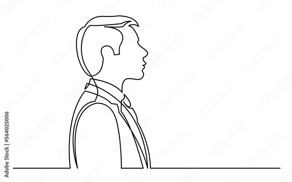 continuous line drawing vector illustration with FULLY EDITABLE STROKE of standing businessman