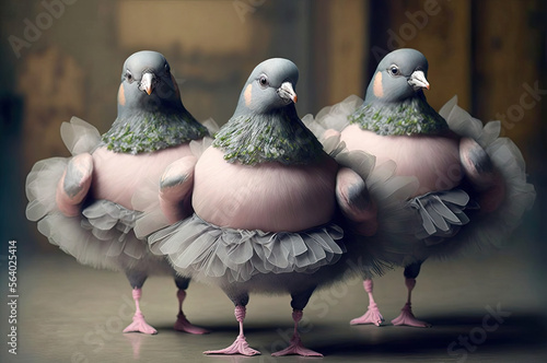 pigeon ballerinas. Generative AI image. photo