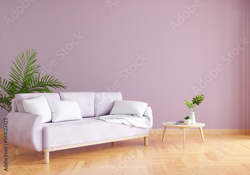 Sofa in purple living room with free space for mock up,3D rendering