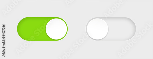 On and Off toggle switch buttons. Material design switch buttons set. Vector