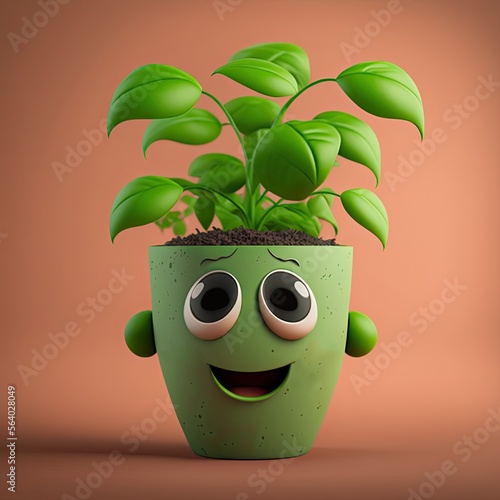 Cute Cartoon Basil Plant Ch...