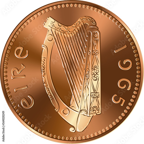 Irish money Pre-decimal gold coin Penny with Celtic harp on obverse