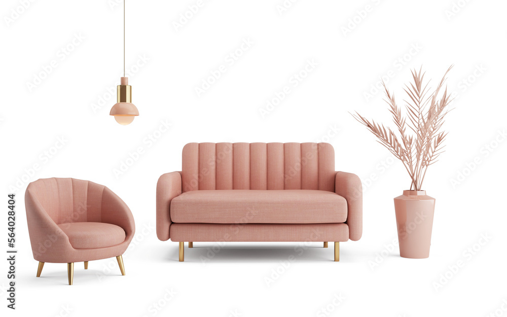 pink sofa and armchair set art deco style Stock Illustration