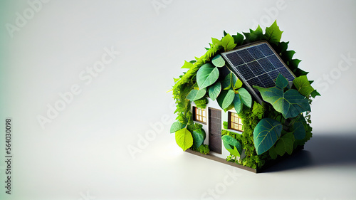 house figurine made of green leafs, white background, ecology concept, copy space. Generative AI photo