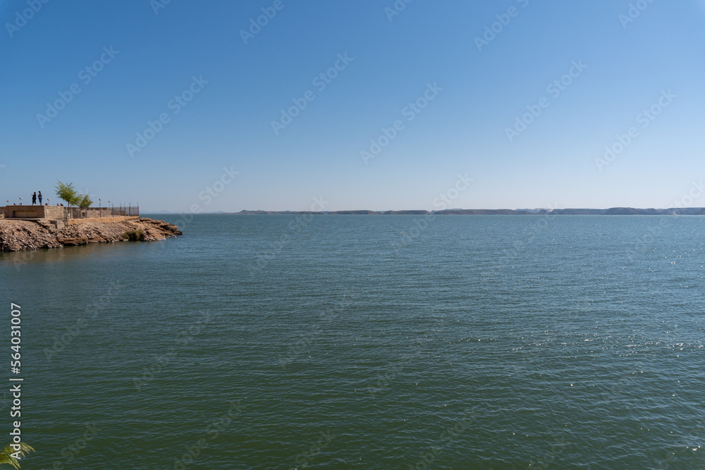 View of Lake Nasser on a sunny day seen from Abu Simbel