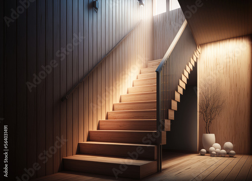 Wooden Staircase - Interior Design - Generative AI