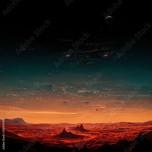 Mountains desert sunset landscape illustration Generative AI