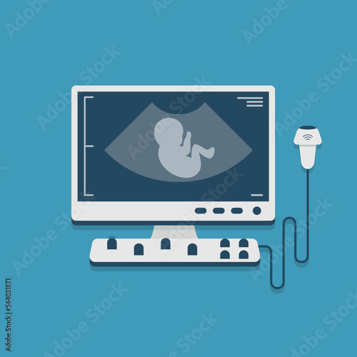 Ultrasound scan machine. Hospital examination room equipment isolated on white background