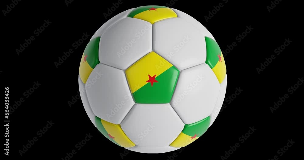 Soccer ball with flag of French Guiana , black background loop alpha Trasparent 3D Soccer ball with flag of French Guiana , black background loop alpha Trasparent 3D