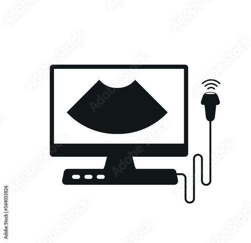 Ultrasound research black vector icon. Medical diagnostic equipment, echograpy.