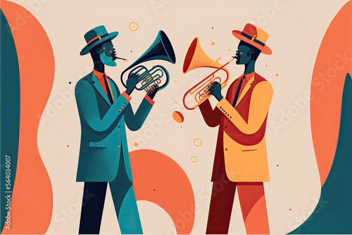 Professional Jazz trumpet players, Black musicians, Folk trumpet band, Generative ai photo