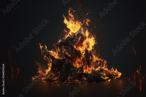 Background of fire, fire flames, blazing on black background. generative AI