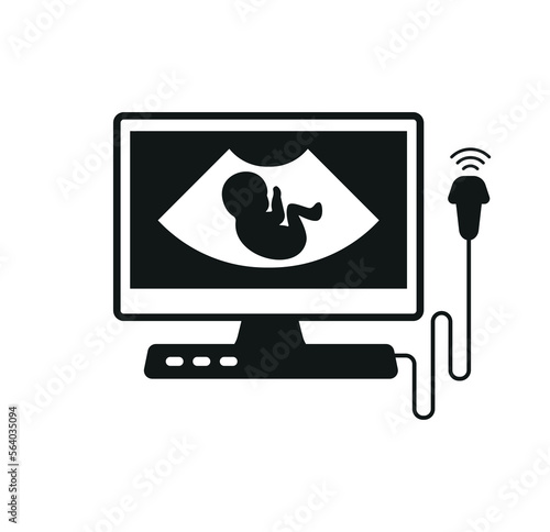 Ultrasound research black vector icon. Medical diagnostic equipment, echograpy.