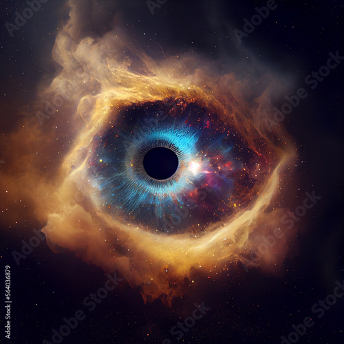 Close up Abstract eye concept looking on a nebula dust in infinite space background  photo