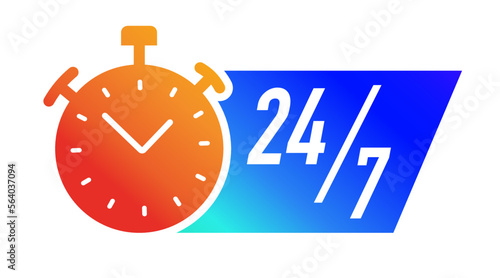 24 hours timer symbol color style isolated on white background. Clock, stopwatch, cooking time label. vector 10 eps