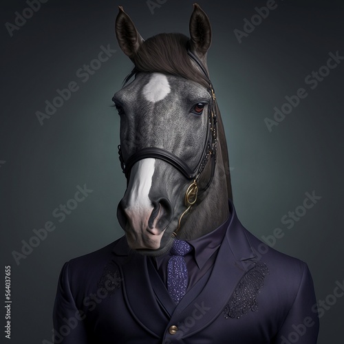 Portrait of horse in a fancy suit - illustration generative ai