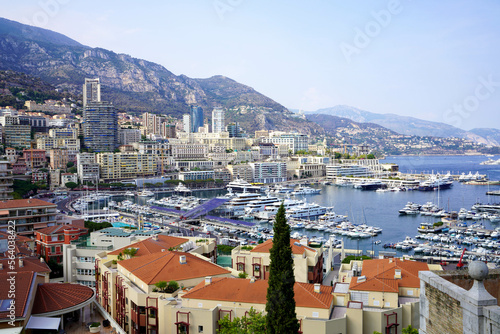 Monaco panoramic view with Monte Carlo harbour and yachts