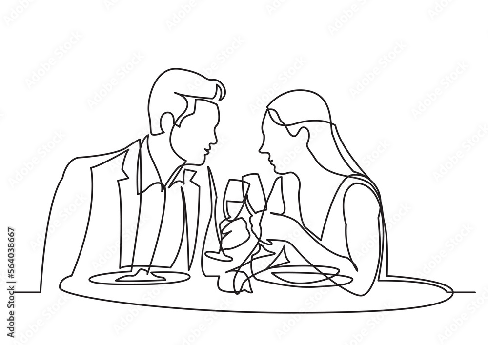 continuous line drawing vector illustration with FULLY EDITABLE STROKE of man and woman dating dining in restaurant continuous line drawing vector illustration with FULLY EDITABLE STROKE of man and woman dating dining in restaurant