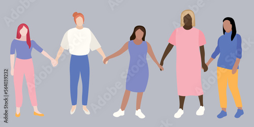 Group of different women on grey background
