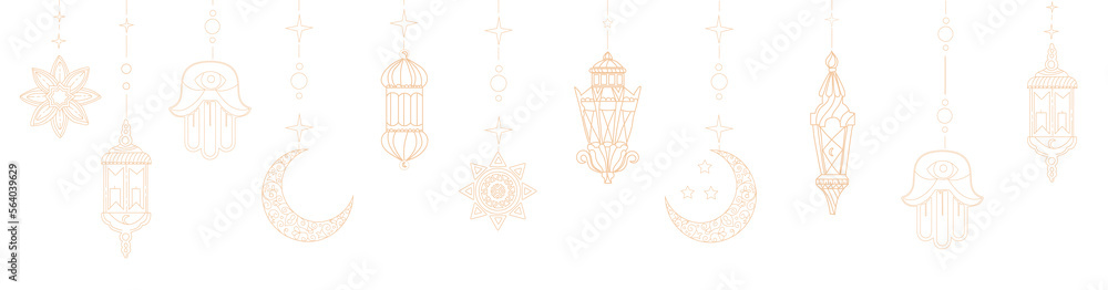 Set of Arabic symbols on white background. Ramadan celebration
