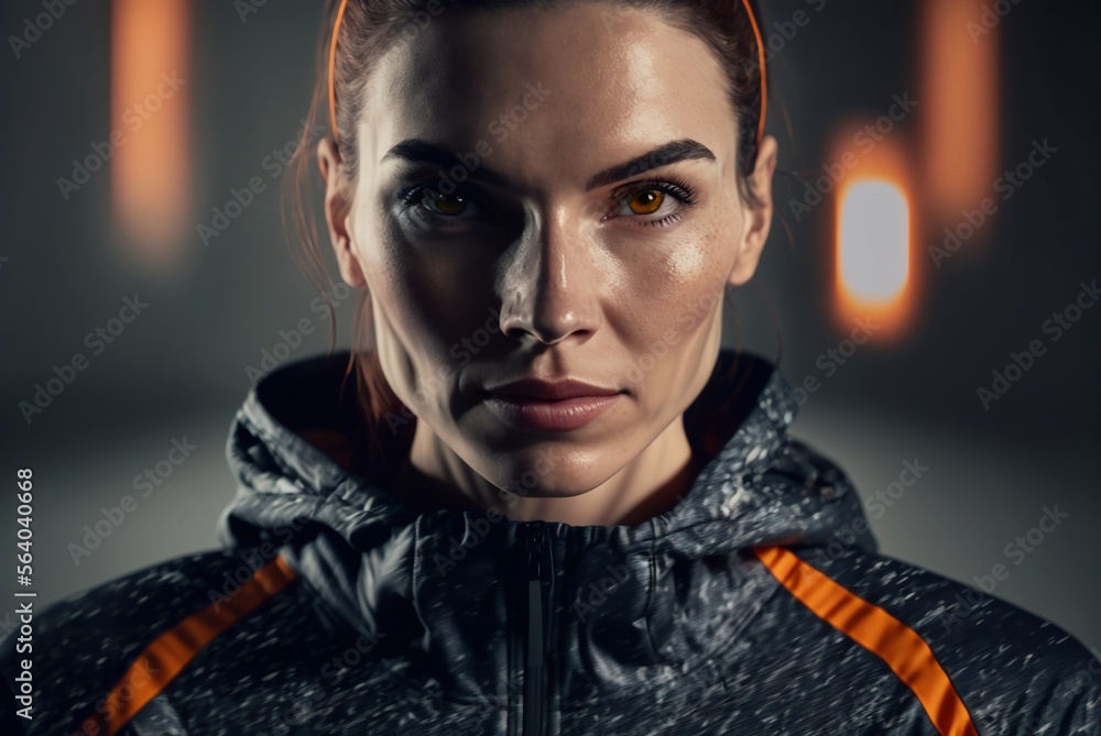 Woman power portrait of young attractive strong women in sport suit