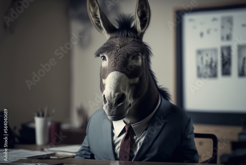 Portrait of a donkey dressed in a formal business suit, generative ai