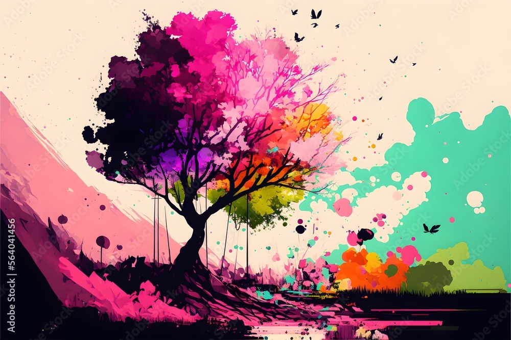 abstract watercolor background with tree