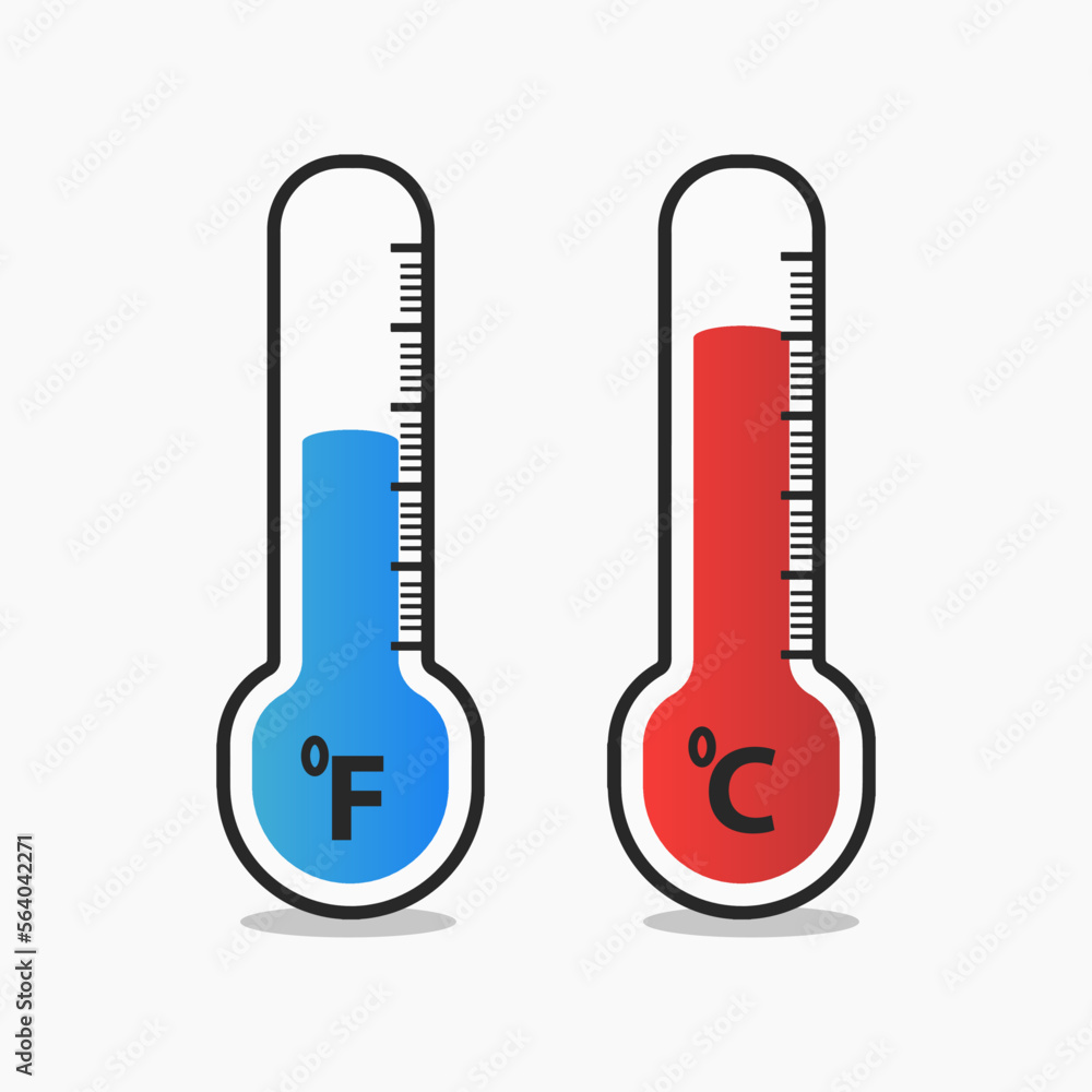 set of thermometers farenheit & celcius indicator cartoon vector