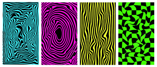Vector set of acid psychedelic posters. Trendy acid colors.Vector illustration